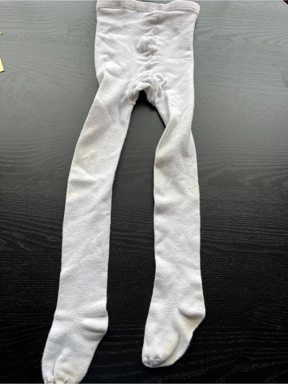 Girls Off White Knit Tights Size 7-10 Stretch Full Length Stockings